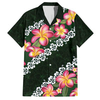 Green Polynesia Family Matching Short Sleeve Bodycon Dress and Hawaiian Shirt Plumeria With Hibiscus Pattern Tropical Vibes LT14 Dad's Shirt - Short Sleeve Green - Polynesian Pride