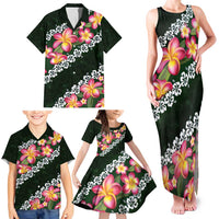 Green Polynesia Family Matching Tank Maxi Dress and Hawaiian Shirt Plumeria With Hibiscus Pattern Tropical Vibes