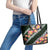 Green Polynesia Leather Tote Bag Plumeria With Hibiscus Pattern Tropical Vibes