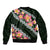 Green Polynesia Sleeve Zip Bomber Jacket Plumeria With Hibiscus Pattern Tropical Vibes