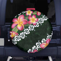 Green Polynesia Spare Tire Cover Plumeria With Hibiscus Pattern Tropical Vibes