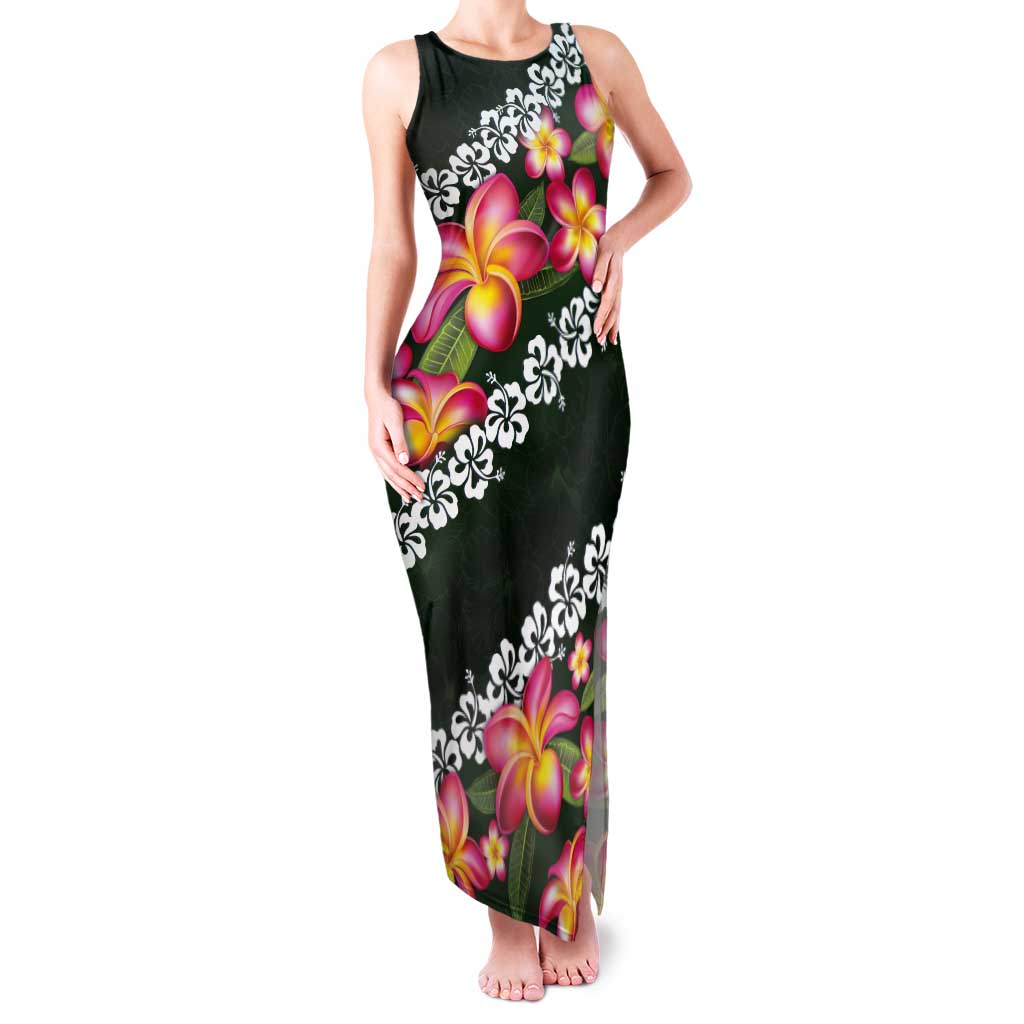 Green Polynesia Tank Maxi Dress Plumeria With Hibiscus Pattern Tropical Vibes