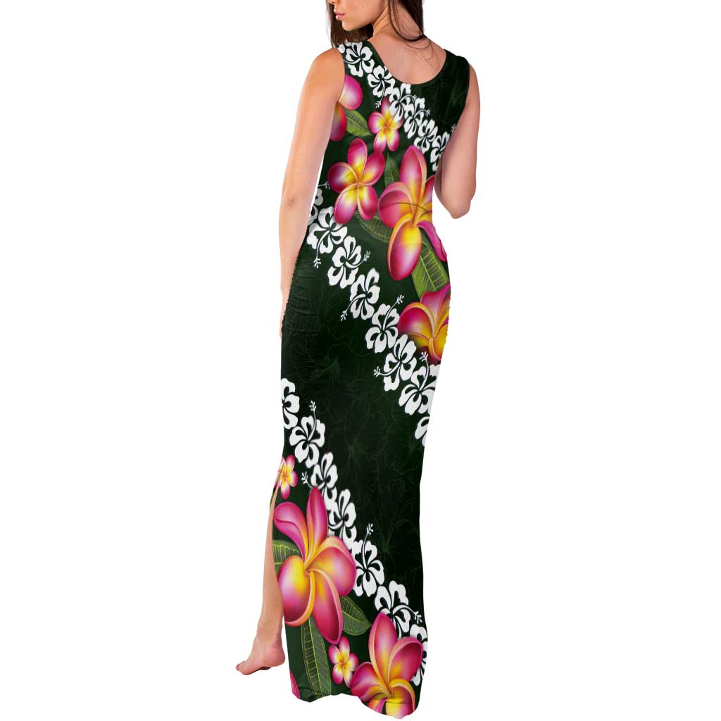 Green Polynesia Tank Maxi Dress Plumeria With Hibiscus Pattern Tropical Vibes
