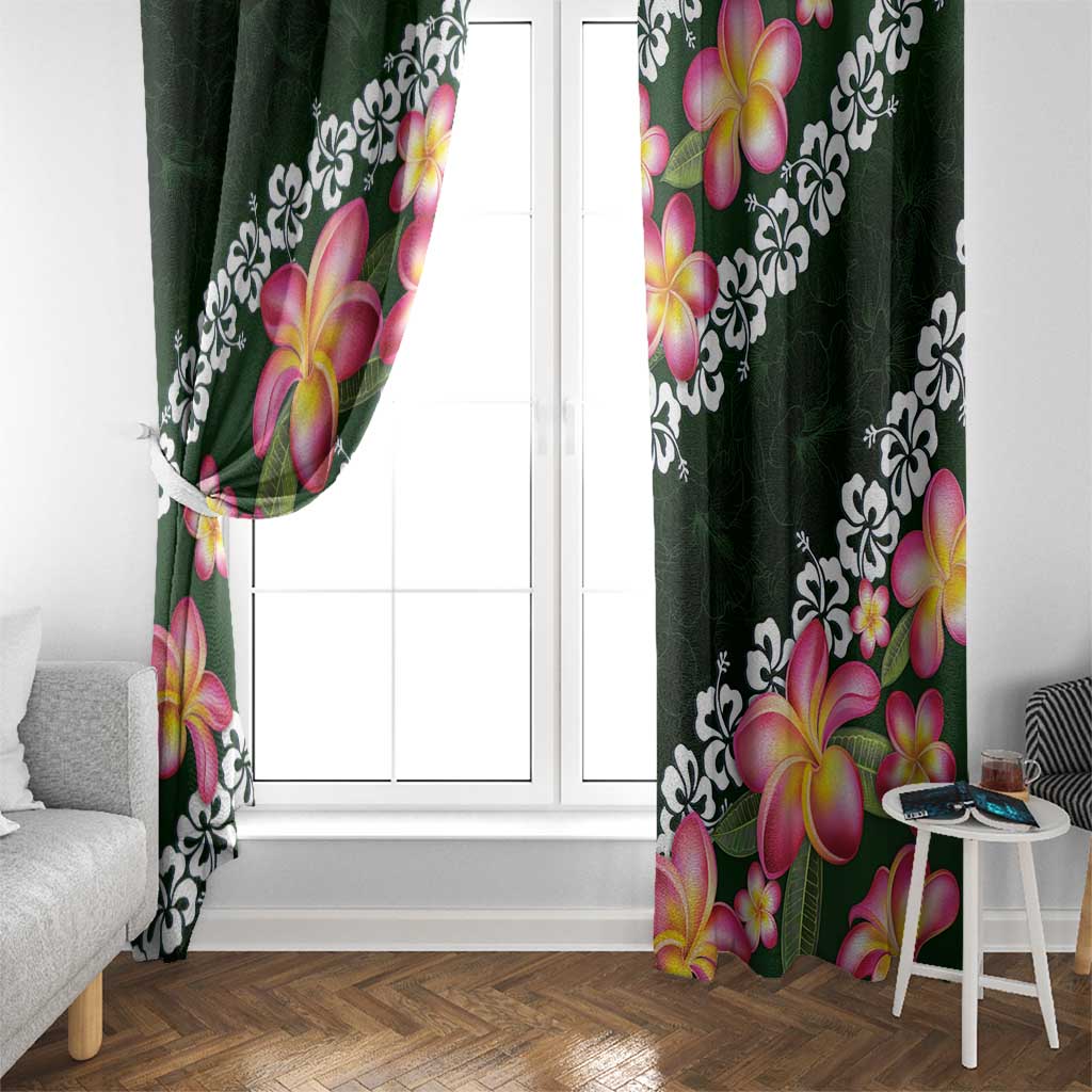 Green Polynesia Window Curtain Plumeria With Hibiscus Pattern Tropical Vibes
