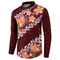 Oxblood Polynesia Button Sweatshirt Plumeria With Hibiscus Pattern Tropical Vibes