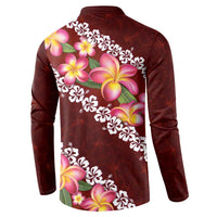 Oxblood Polynesia Button Sweatshirt Plumeria With Hibiscus Pattern Tropical Vibes