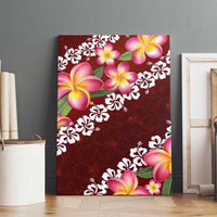 Oxblood Polynesia Canvas Wall Art Plumeria With Hibiscus Pattern Tropical Vibes