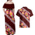 Oxblood Polynesia Couples Matching Off Shoulder Maxi Dress and Hawaiian Shirt Plumeria With Hibiscus Pattern Tropical Vibes