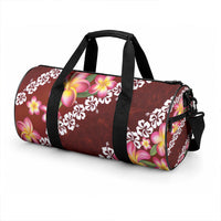Oxblood Polynesia Duffle Bag Plumeria With Hibiscus Pattern Tropical Vibes LT14 - Polynesian Pride