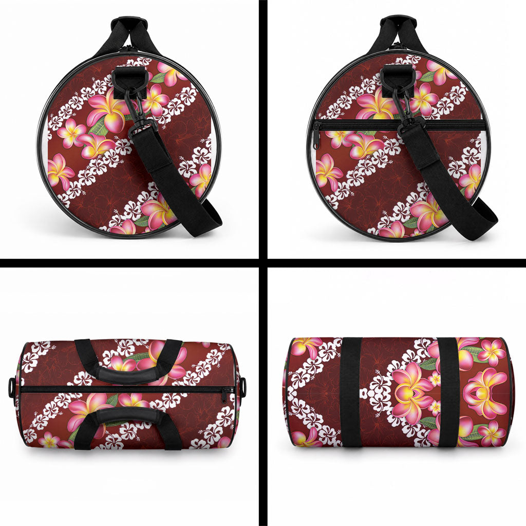 Oxblood Polynesia Duffle Bag Plumeria With Hibiscus Pattern Tropical Vibes LT14 - Polynesian Pride