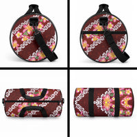 Oxblood Polynesia Duffle Bag Plumeria With Hibiscus Pattern Tropical Vibes LT14 - Polynesian Pride