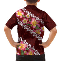 Oxblood Polynesia Family Matching Long Sleeve Bodycon Dress and Hawaiian Shirt Plumeria With Hibiscus Pattern Tropical Vibes LT14 - Polynesian Pride