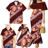 Oxblood Polynesia Family Matching Mermaid Dress and Hawaiian Shirt Plumeria With Hibiscus Pattern Tropical Vibes LT14 - Polynesian Pride