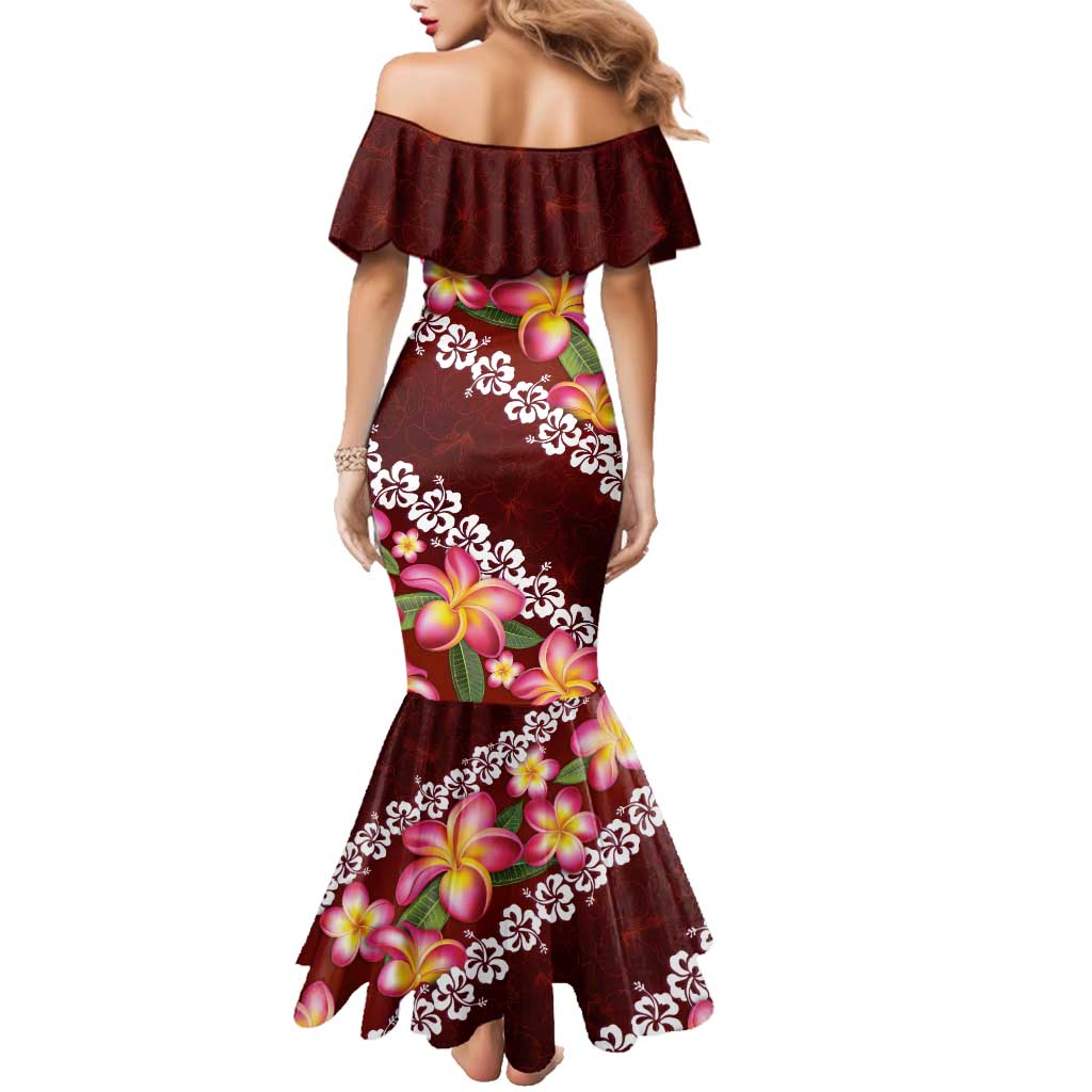 Oxblood Polynesia Family Matching Mermaid Dress and Hawaiian Shirt Plumeria With Hibiscus Pattern Tropical Vibes LT14 - Polynesian Pride