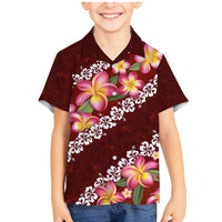 Oxblood Polynesia Family Matching Mermaid Dress and Hawaiian Shirt Plumeria With Hibiscus Pattern Tropical Vibes LT14 Son's Shirt Oxblood - Polynesian Pride
