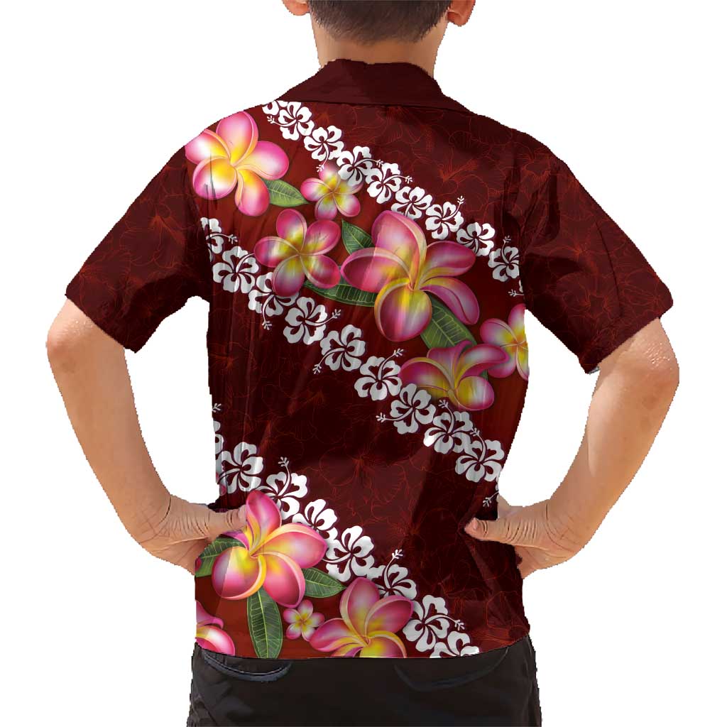 Oxblood Polynesia Family Matching Short Sleeve Bodycon Dress and Hawaiian Shirt Plumeria With Hibiscus Pattern Tropical Vibes LT14 - Polynesian Pride