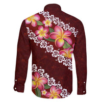 Oxblood Polynesia Family Matching Short Sleeve Bodycon Dress and Hawaiian Shirt Plumeria With Hibiscus Pattern Tropical Vibes LT14 - Polynesian Pride