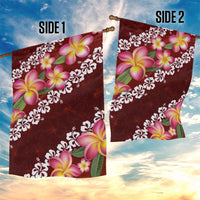 Oxblood Polynesia Garden Flag Plumeria With Hibiscus Pattern Tropical Vibes