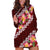 Oxblood Polynesia Hoodie Dress Plumeria With Hibiscus Pattern Tropical Vibes