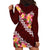 Oxblood Polynesia Hoodie Dress Plumeria With Hibiscus Pattern Tropical Vibes