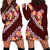 Oxblood Polynesia Hoodie Dress Plumeria With Hibiscus Pattern Tropical Vibes