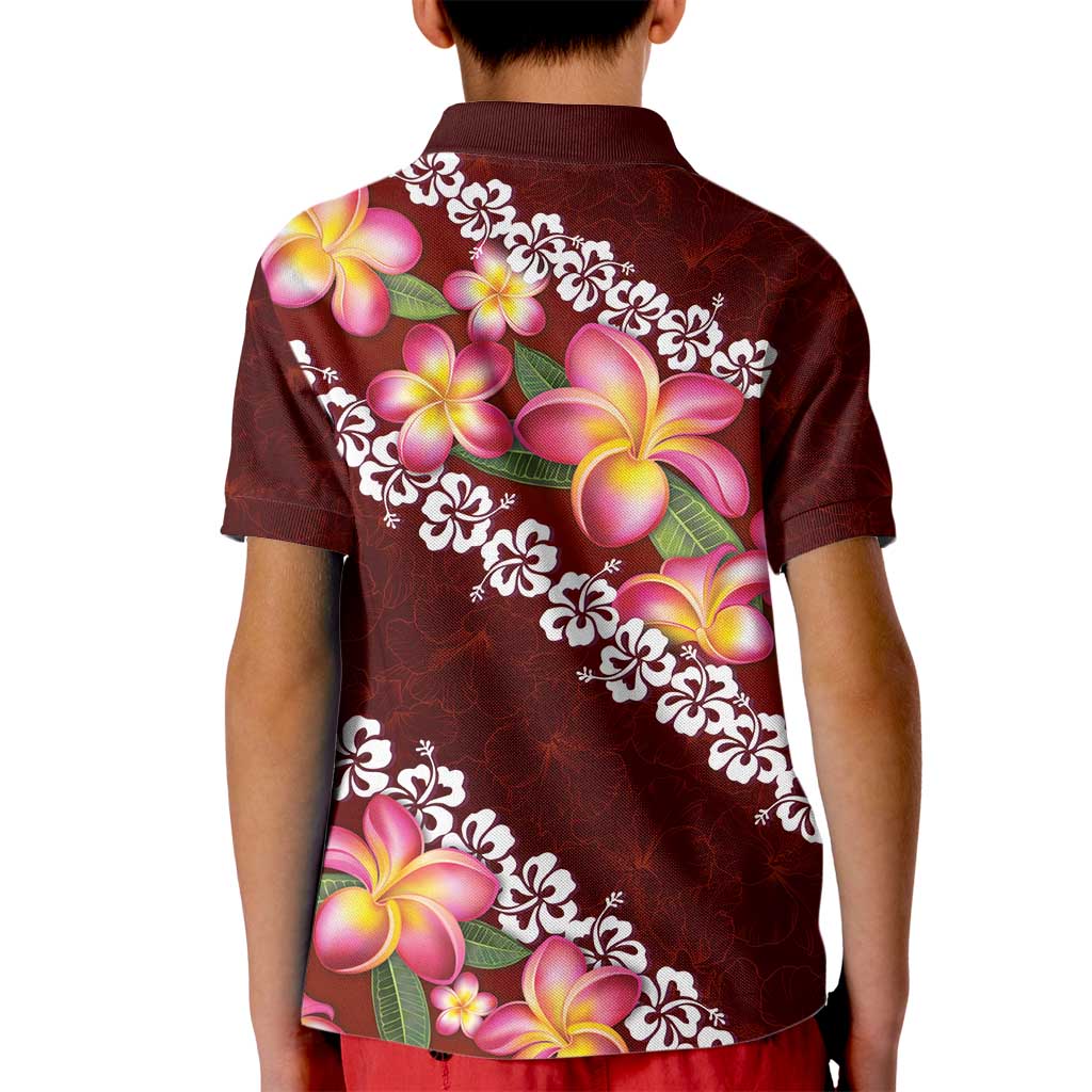 Oxblood Polynesia Kid Polo Shirt Plumeria With Hibiscus Pattern Tropical Vibes