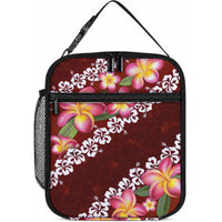 Oxblood Polynesia Lunch Bag Plumeria With Hibiscus Pattern Tropical Vibes LT14 10.2 × 8.3 × 4.3 inch Oxblood - Polynesian Pride
