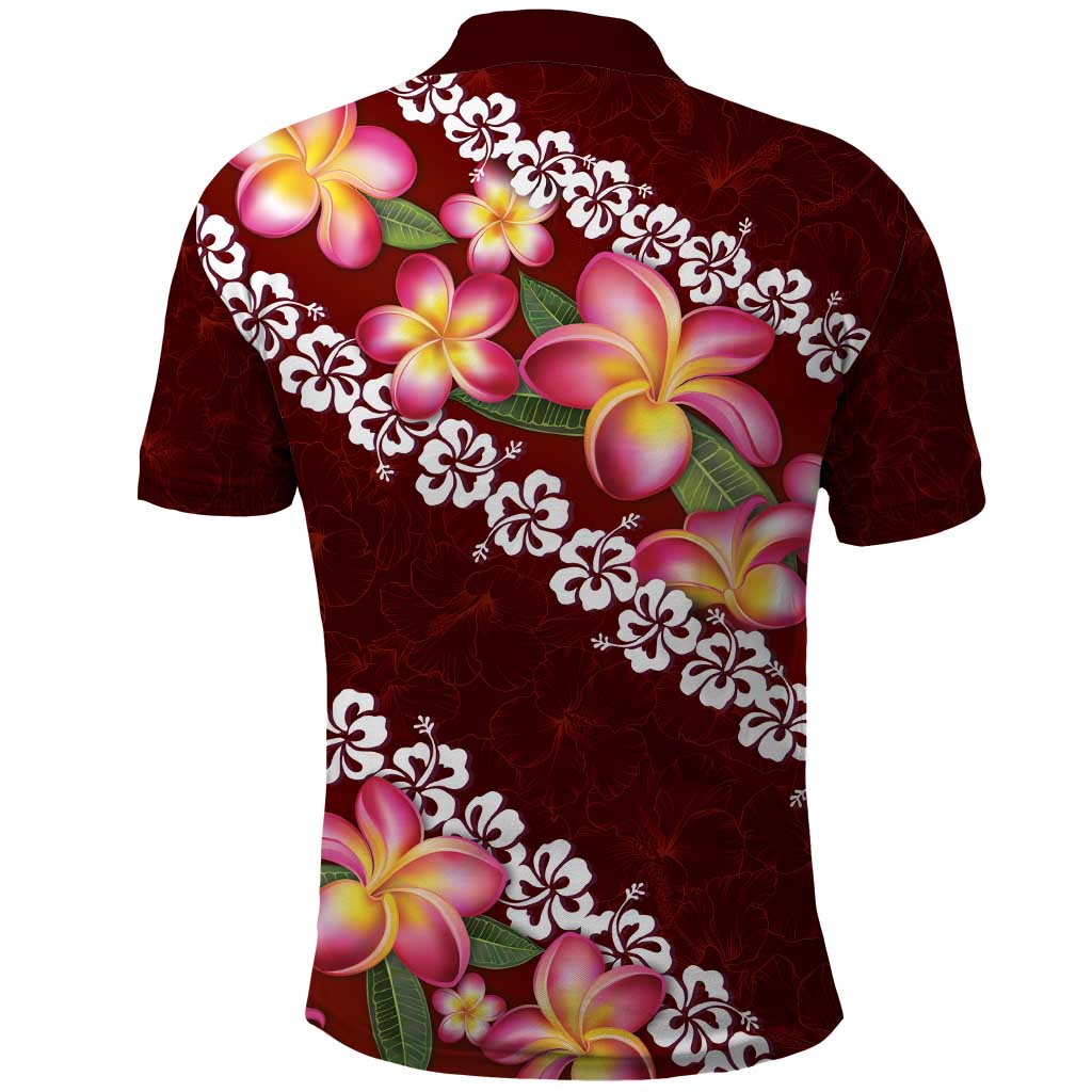 Oxblood Polynesia Polo Shirt Plumeria With Hibiscus Pattern Tropical Vibes