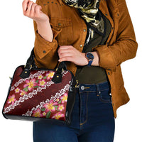 Oxblood Polynesia Shoulder Handbag Plumeria With Hibiscus Pattern Tropical Vibes