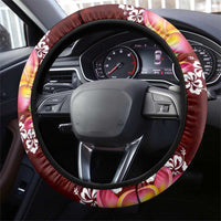 Oxblood Polynesia Steering Wheel Cover Plumeria With Hibiscus Pattern Tropical Vibes