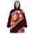 Oxblood Polynesia Wearable Blanket Hoodie Plumeria With Hibiscus Pattern Tropical Vibes