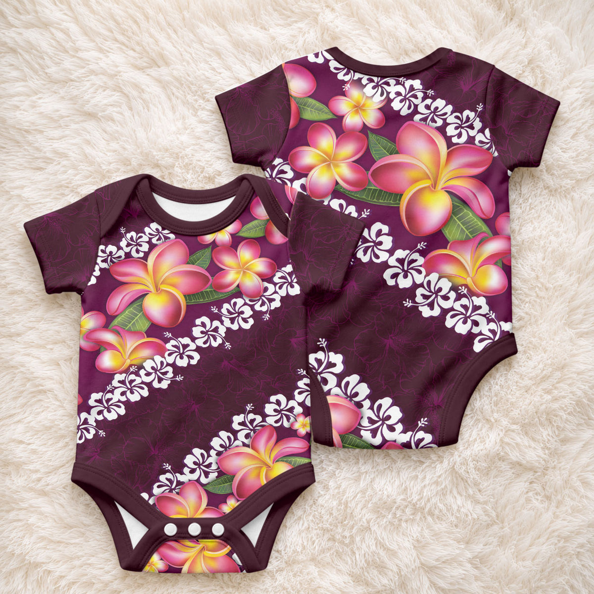 Pink Polynesia Baby Onesie Plumeria With Hibiscus Pattern Tropical Vibes LT14 - Polynesian Pride