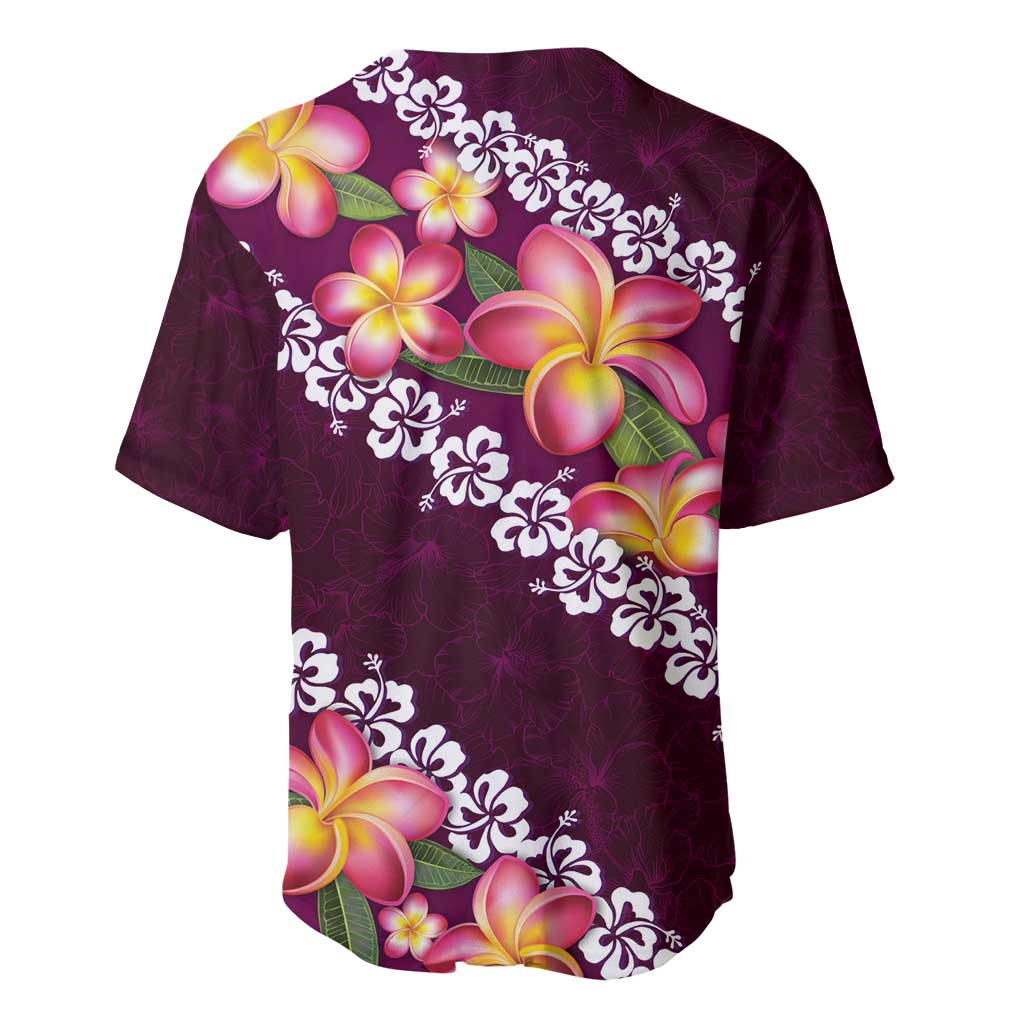 Pink Polynesia Baseball Jersey Plumeria With Hibiscus Pattern Tropical Vibes