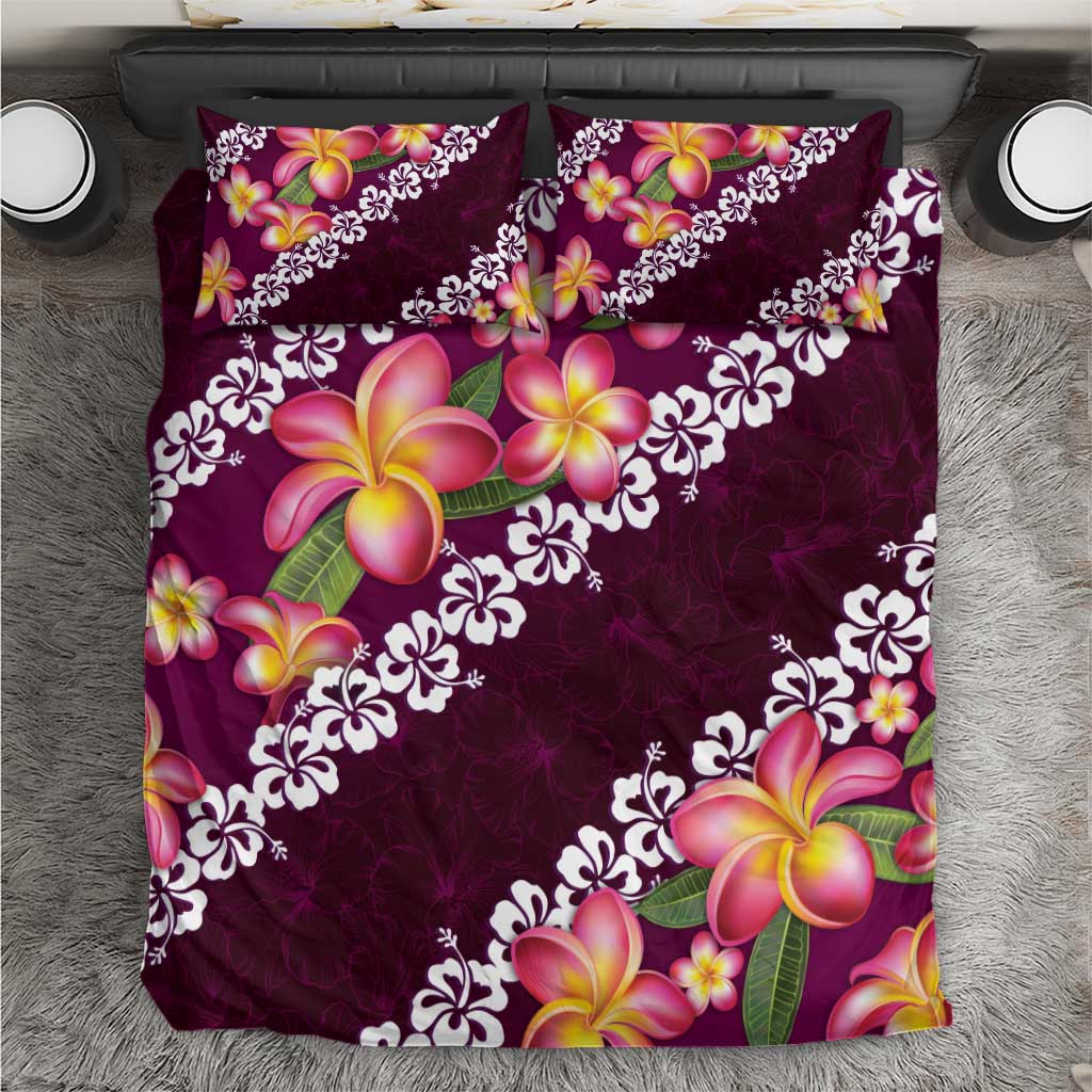 Pink Polynesia Bedding Set Plumeria With Hibiscus Pattern Tropical Vibes