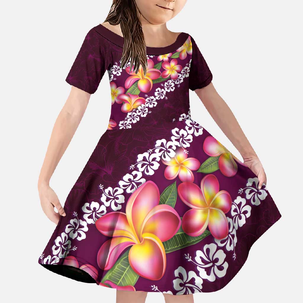 Pink Polynesia Family Matching Long Sleeve Bodycon Dress and Hawaiian Shirt Plumeria With Hibiscus Pattern Tropical Vibes LT14 Daughter's Dress Pink - Polynesian Pride