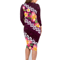 Pink Polynesia Family Matching Long Sleeve Bodycon Dress and Hawaiian Shirt Plumeria With Hibiscus Pattern Tropical Vibes LT14 - Polynesian Pride