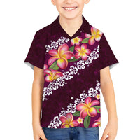 Pink Polynesia Family Matching Off Shoulder Maxi Dress and Hawaiian Shirt Plumeria With Hibiscus Pattern Tropical Vibes