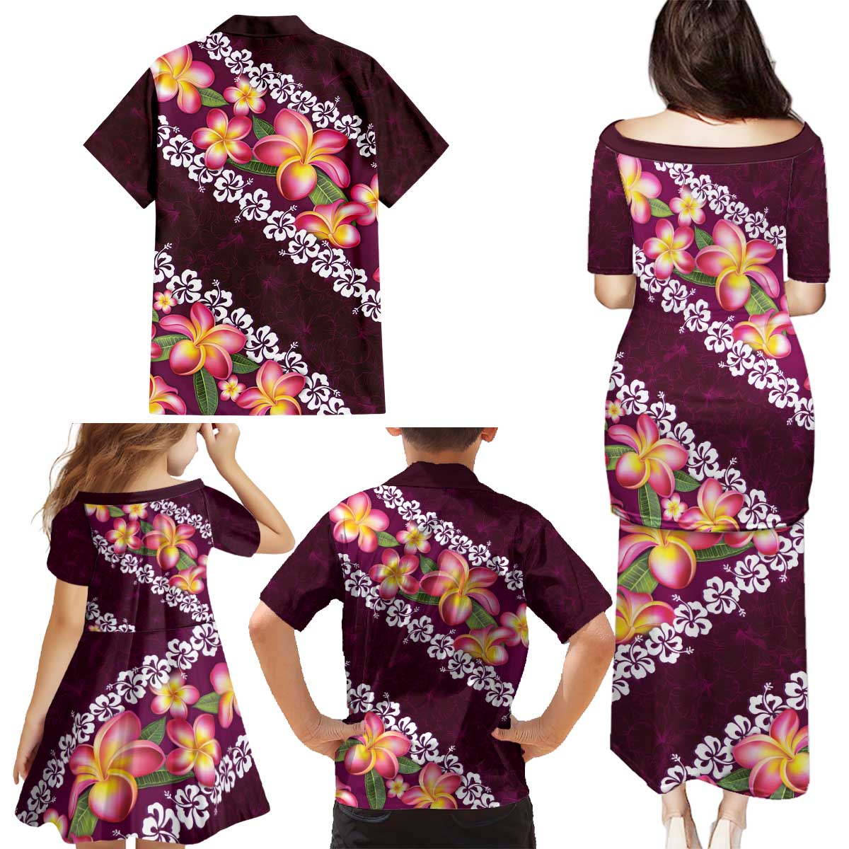 Pink Polynesia Family Matching Puletasi and Hawaiian Shirt Plumeria With Hibiscus Pattern Tropical Vibes