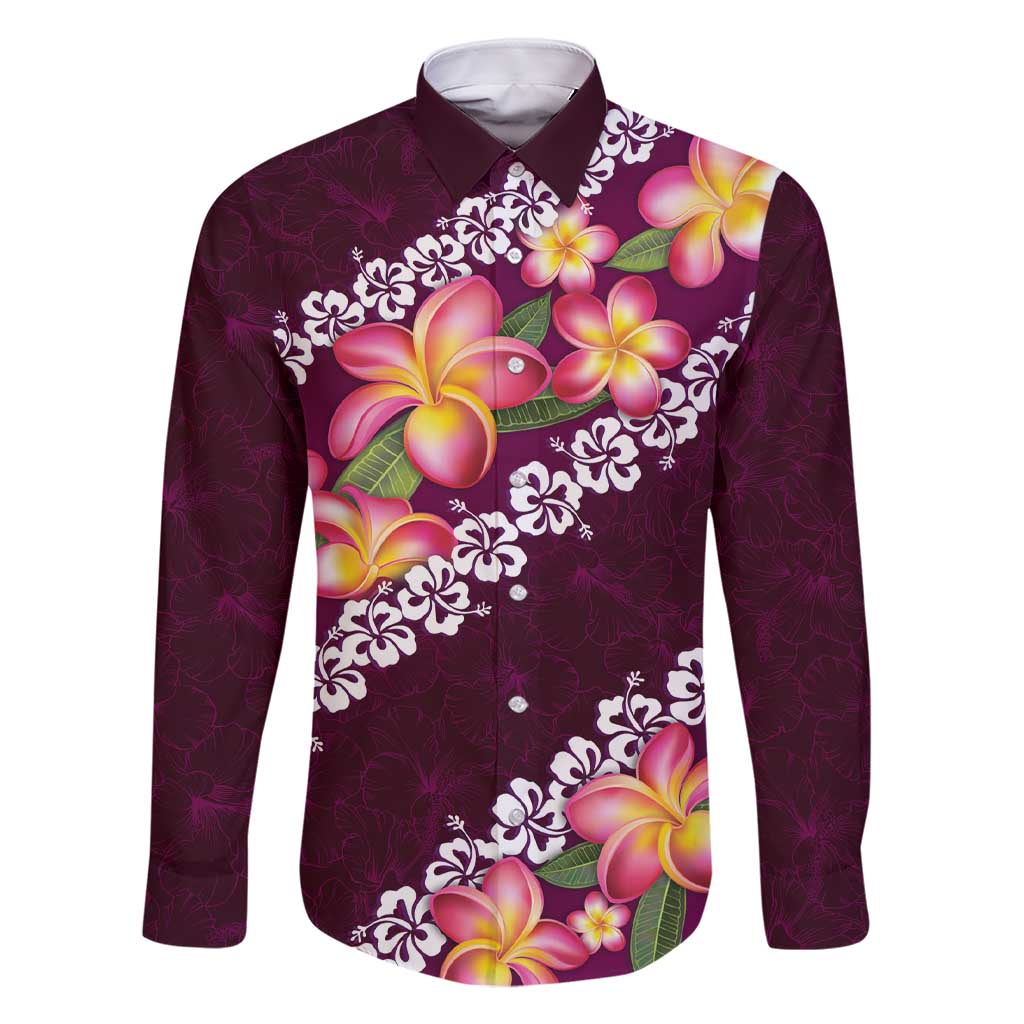 Pink Polynesia Family Matching Short Sleeve Bodycon Dress and Hawaiian Shirt Plumeria With Hibiscus Pattern Tropical Vibes LT14 Dad's Shirt - Long Sleeve Pink - Polynesian Pride
