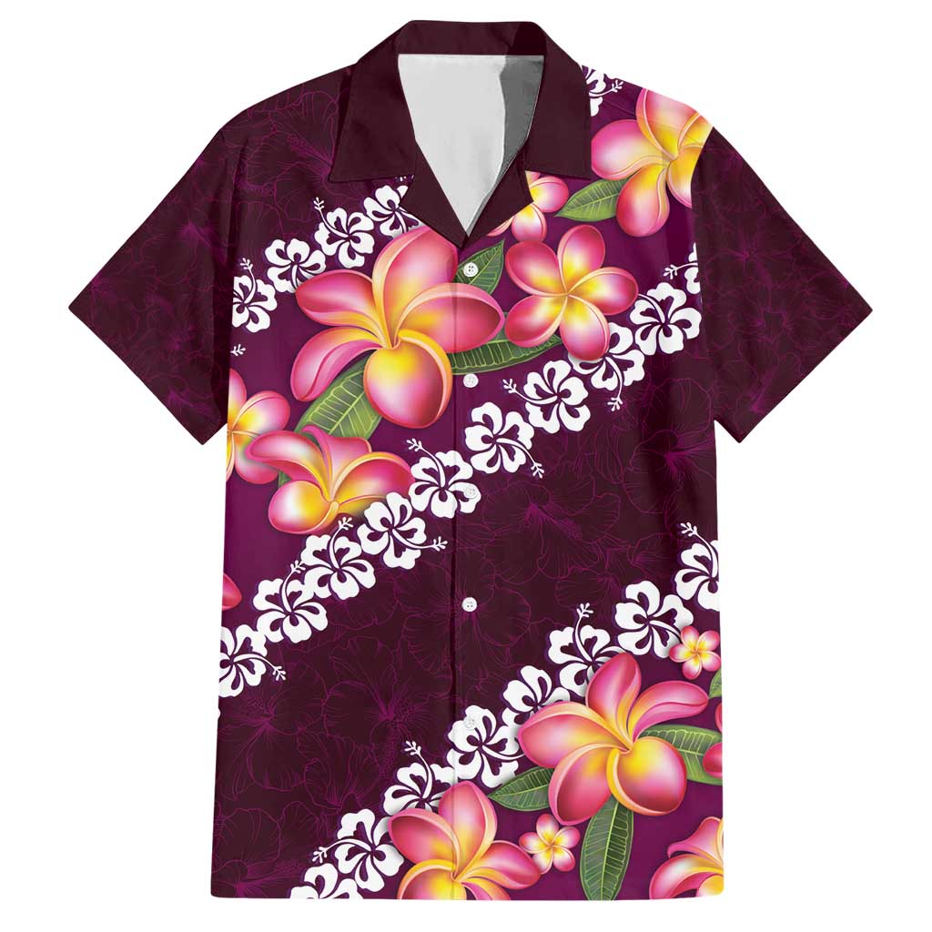 Pink Polynesia Hawaiian Shirt Plumeria With Hibiscus Pattern Tropical Vibes