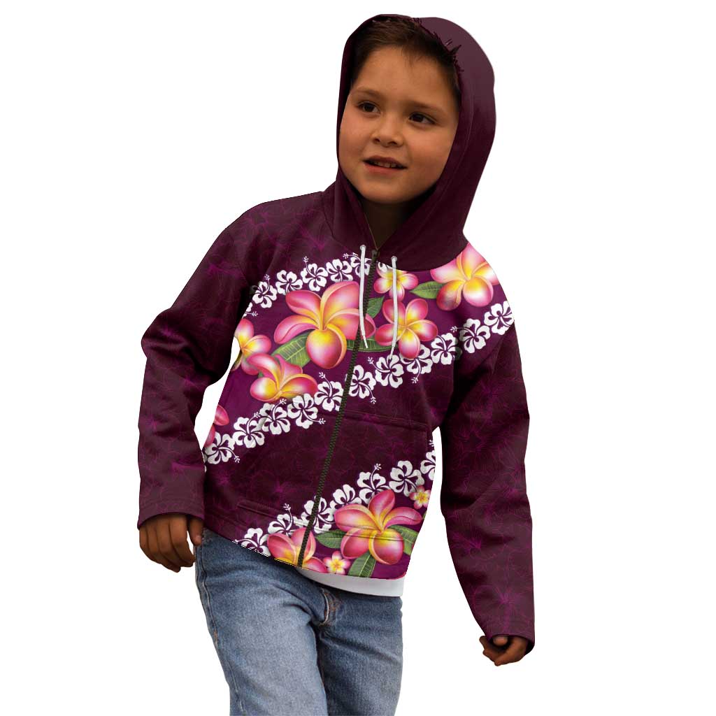Pink Polynesia Kid Hoodie Plumeria With Hibiscus Pattern Tropical Vibes