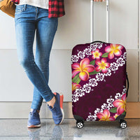 Pink Polynesia Luggage Cover Plumeria With Hibiscus Pattern Tropical Vibes