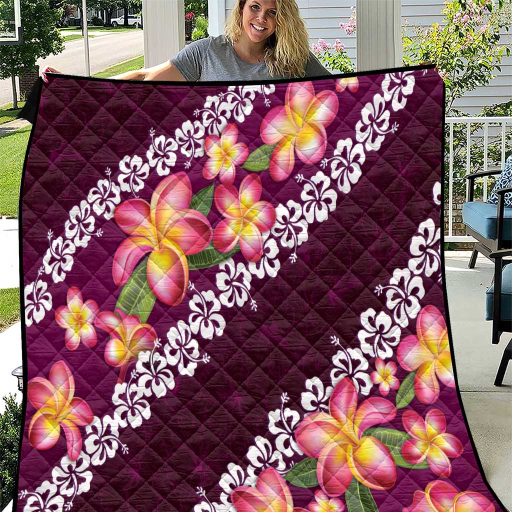 Pink Polynesia Quilt Plumeria With Hibiscus Pattern Tropical Vibes