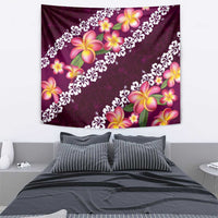 Pink Polynesia Tapestry Plumeria With Hibiscus Pattern Tropical Vibes