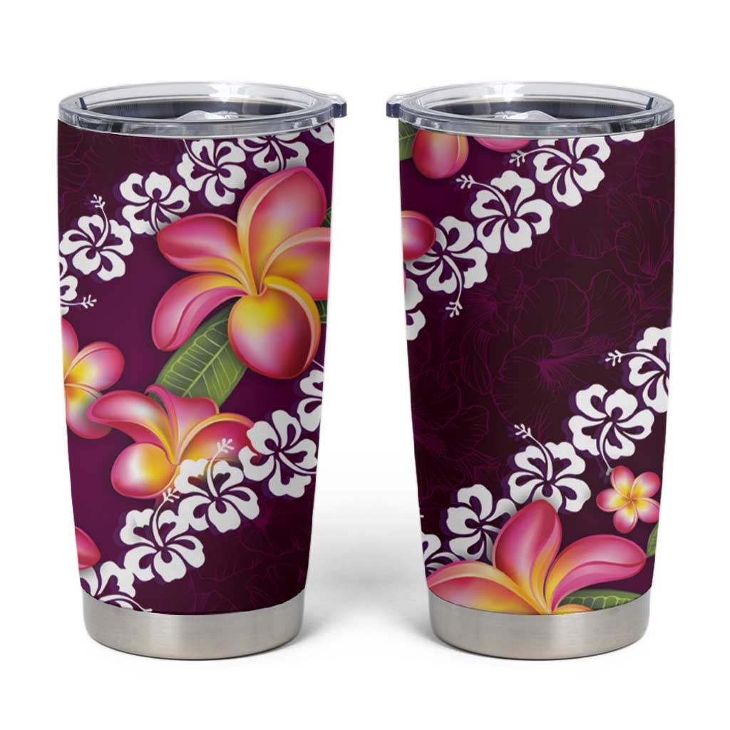 Pink Polynesia Tumbler Cup Plumeria With Hibiscus Pattern Tropical Vibes