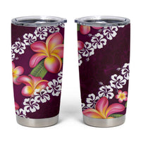 Pink Polynesia Tumbler Cup Plumeria With Hibiscus Pattern Tropical Vibes