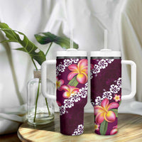 Pink Polynesia Tumbler With Handle Plumeria With Hibiscus Pattern Tropical Vibes