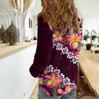 Pink Polynesia Women Casual Shirt Plumeria With Hibiscus Pattern Tropical Vibes LT14 - Polynesian Pride