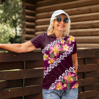 Pink Polynesia Women Polo Shirt Plumeria With Hibiscus Pattern Tropical Vibes