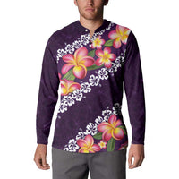 Purple Polynesia Button Sweatshirt Plumeria With Hibiscus Pattern Tropical Vibes